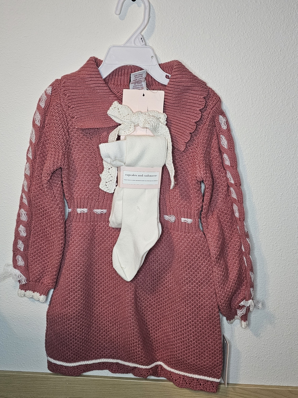 cupcakes & cashmere dusty rose knit sweater with cream bow